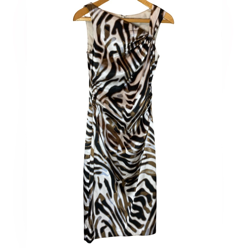 Maggie London Formal Vintage 90’s Animal Stripe Sleeveless Ruched Sheath Dress 4